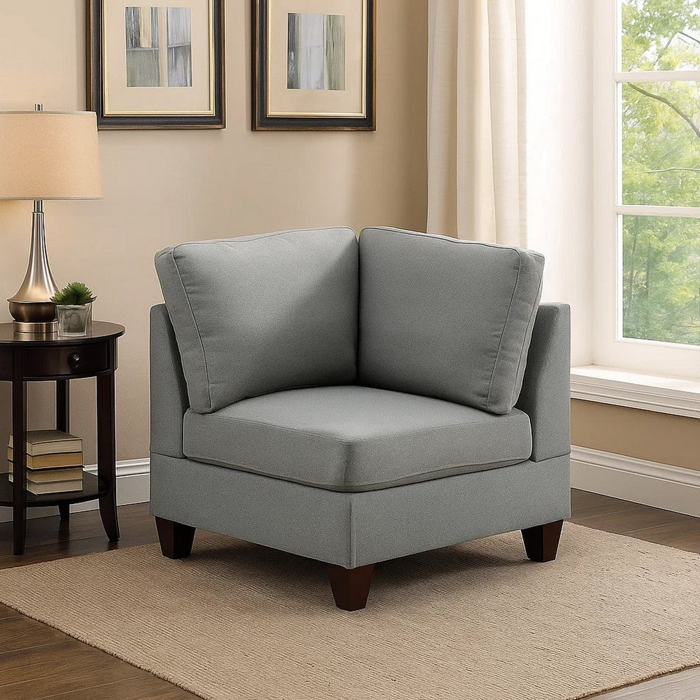 Benjara Remy 32 Inch Modular Corner Sofa Chair, Soft Gray Chenille, Solid Wood