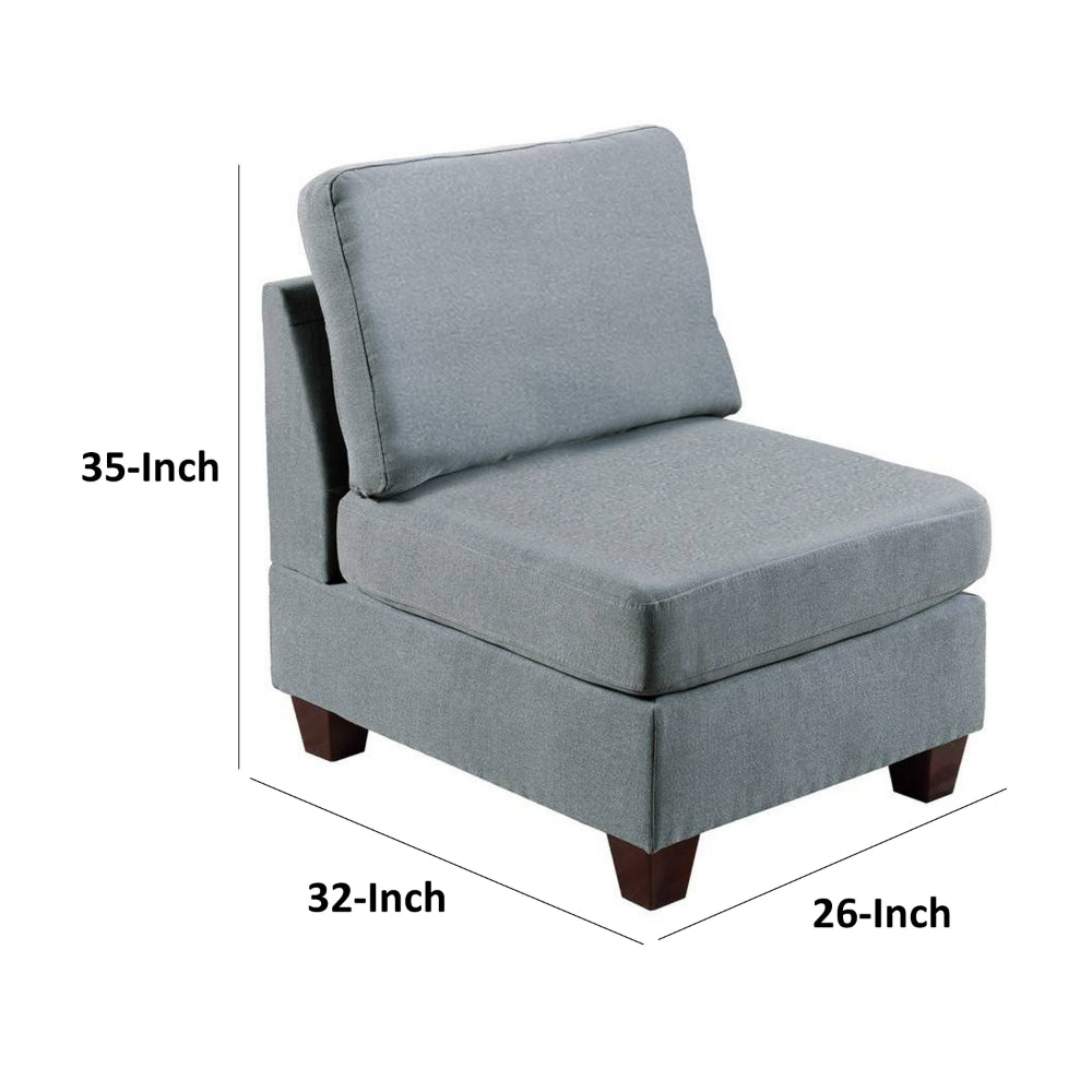 Benjara Remy 32 Inch Modular Armless Sofa Chair, Soft Gray Chenille, Solid Wood
