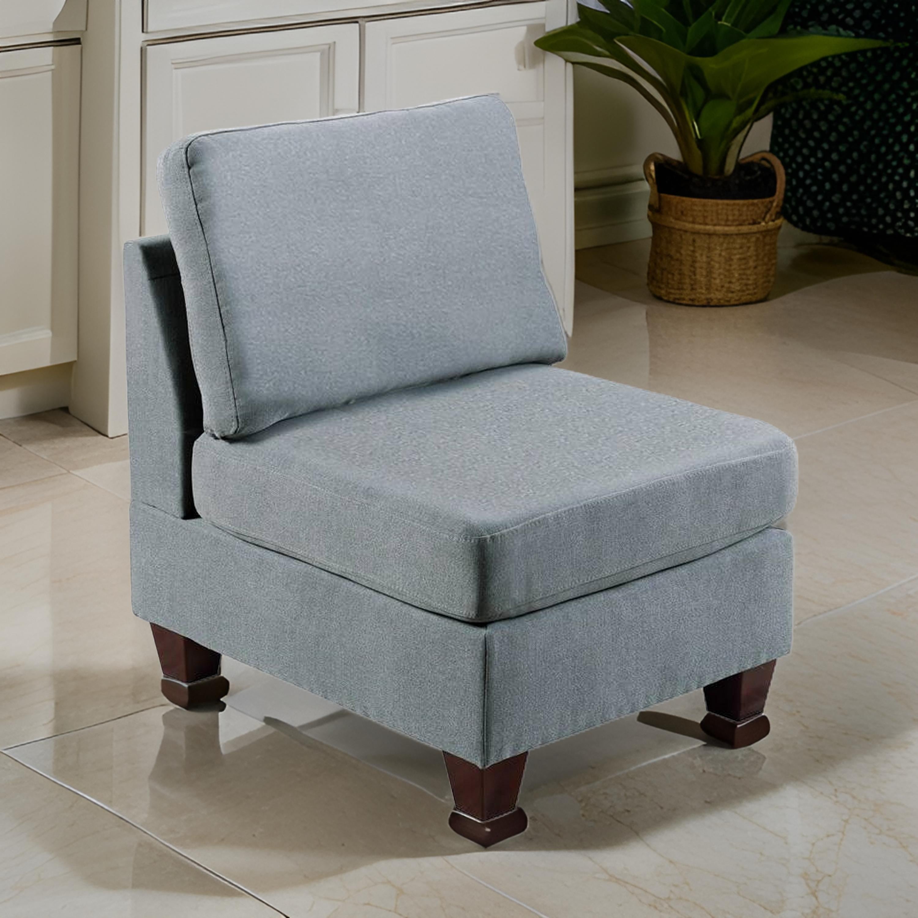 Benjara Remy 32 Inch Modular Armless Sofa Chair, Soft Gray Chenille, Solid Wood