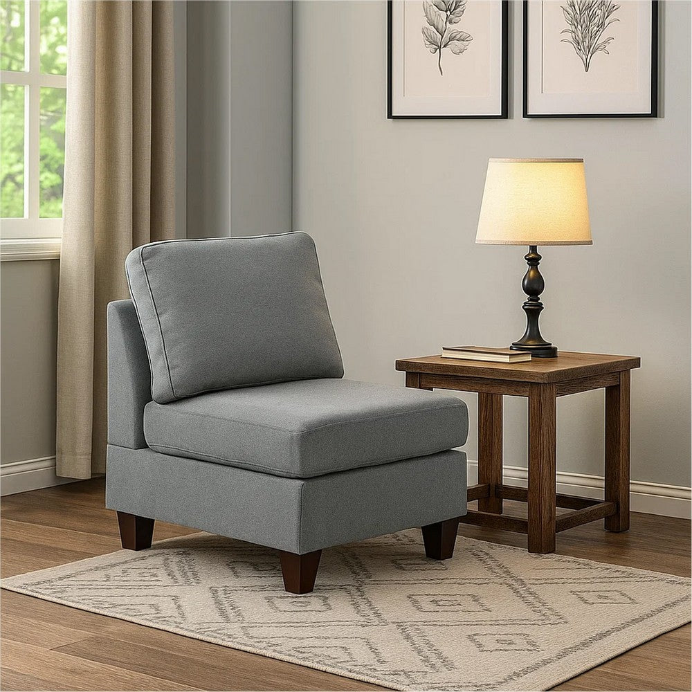 Benjara Remy 32 Inch Modular Armless Sofa Chair, Soft Gray Chenille, Solid Wood