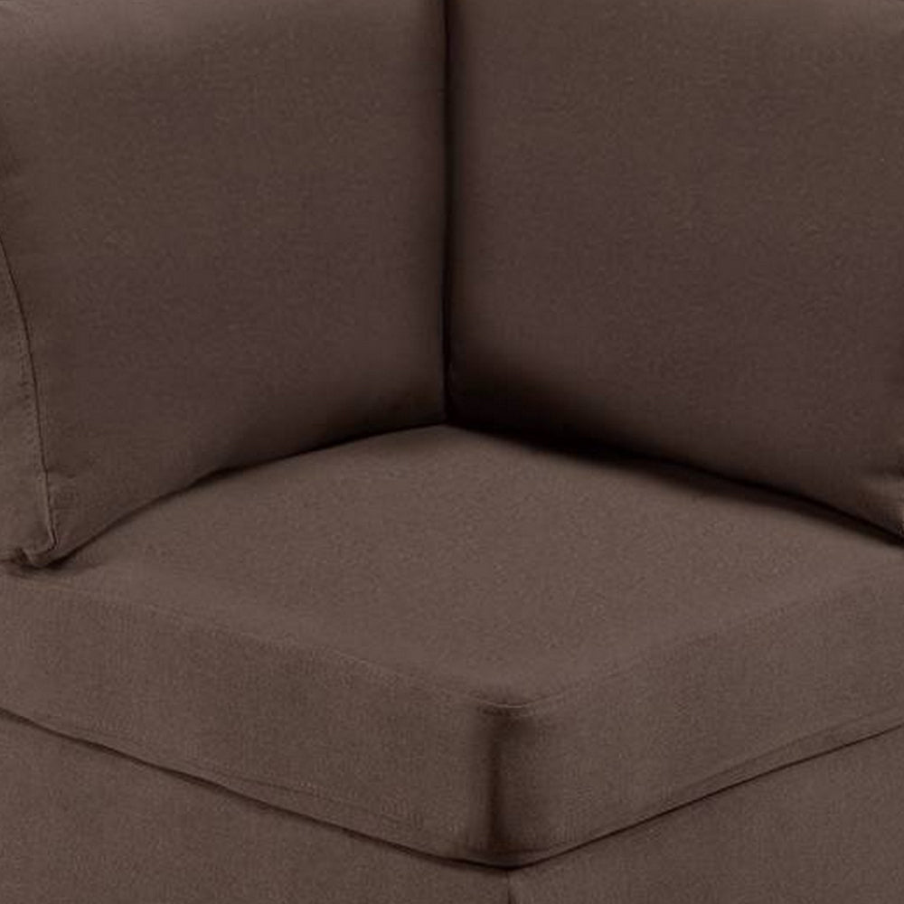 Benjara Remy 32 Inch Modular Corner Sofa Chair, Soft Brown Chenille, Solid Wood