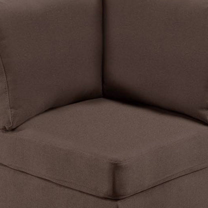Benjara Remy 32 Inch Modular Corner Sofa Chair, Soft Brown Chenille, Solid Wood