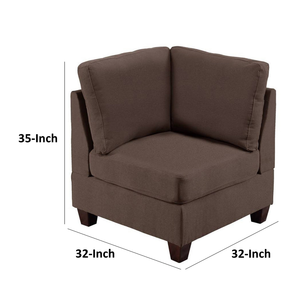 Benjara Remy 32 Inch Modular Corner Sofa Chair, Soft Brown Chenille, Solid Wood