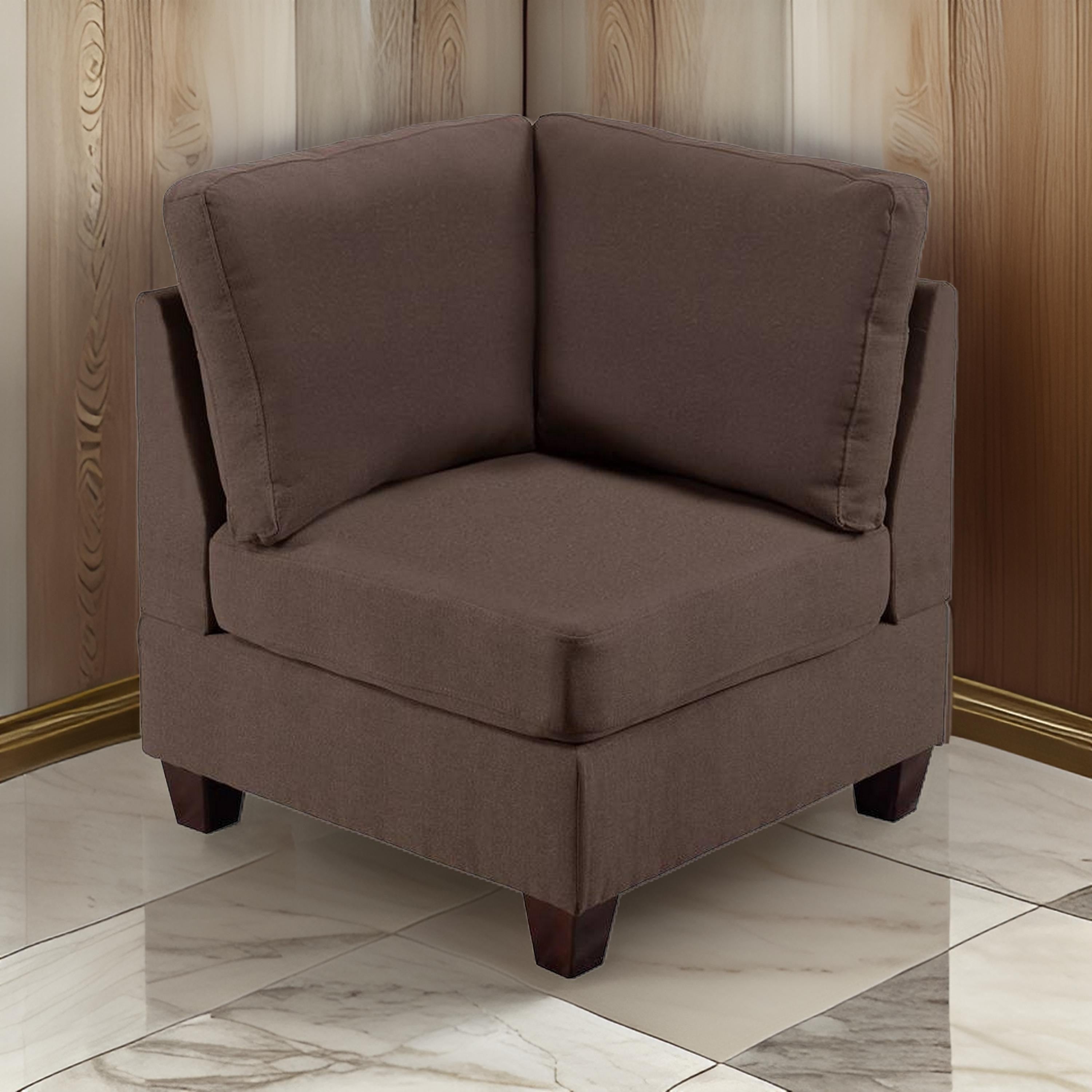 Benjara Remy 32 Inch Modular Corner Sofa Chair, Soft Brown Chenille, Solid Wood