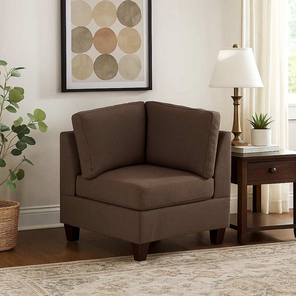 Benjara Remy 32 Inch Modular Corner Sofa Chair, Soft Brown Chenille, Solid Wood