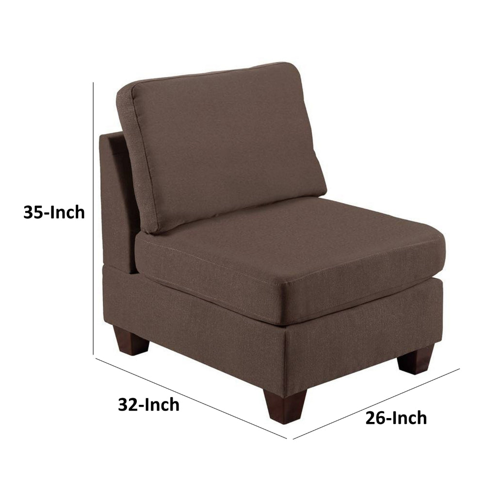 Benjara Remy 32 Inch Modular Armless Sofa Chair, Soft Brown Chenille, Solid Wood