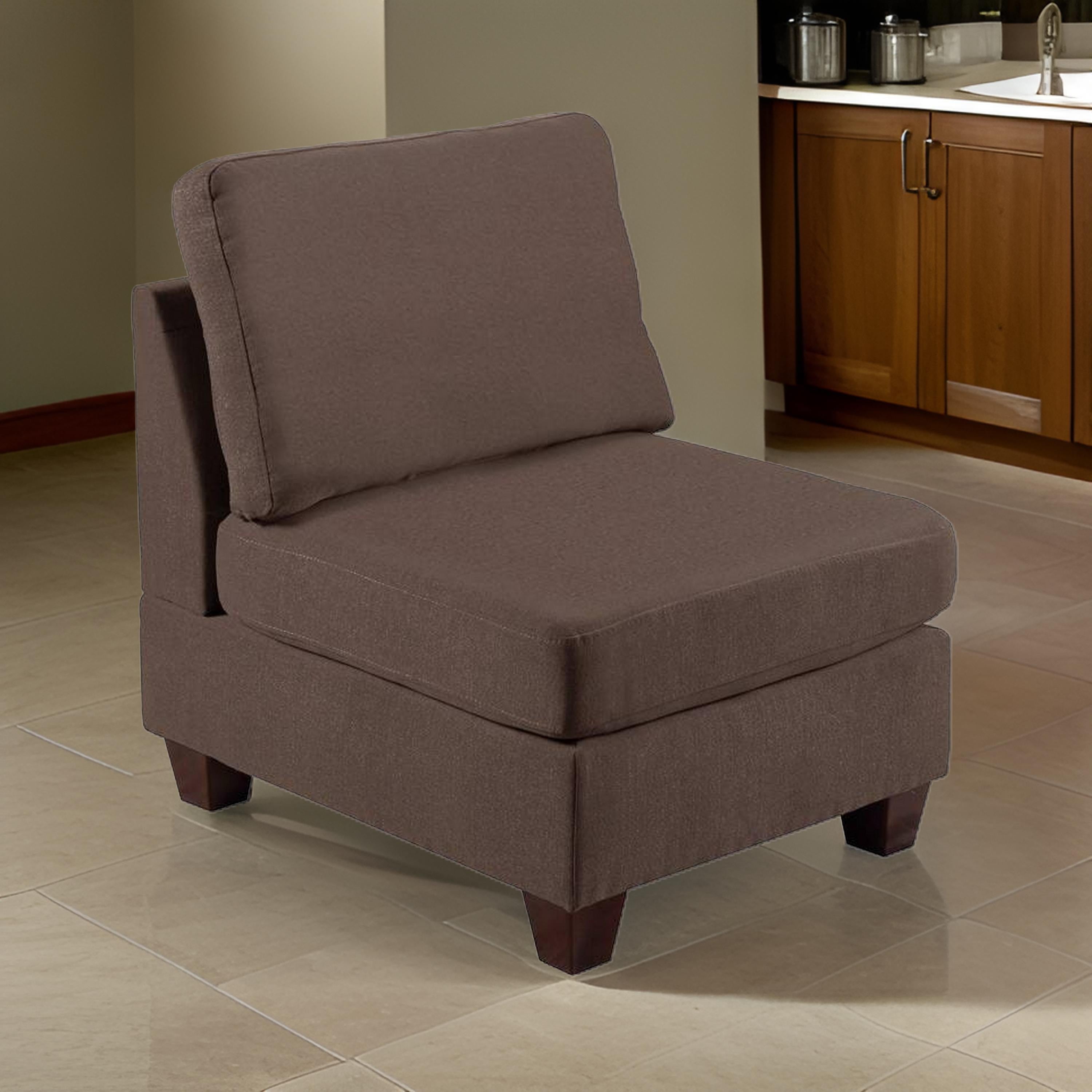 Benjara Remy 32 Inch Modular Armless Sofa Chair, Soft Brown Chenille, Solid Wood