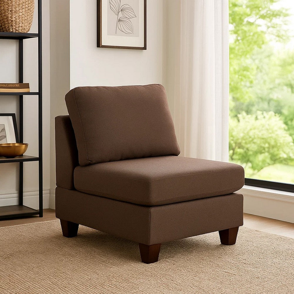 Benjara Remy 32 Inch Modular Armless Sofa Chair, Soft Brown Chenille, Solid Wood