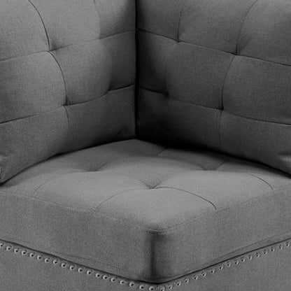 Benjara Lemy 32 Inch Modular Corner Sofa Chair, Tufted Gray Upholstery, Solid Wood