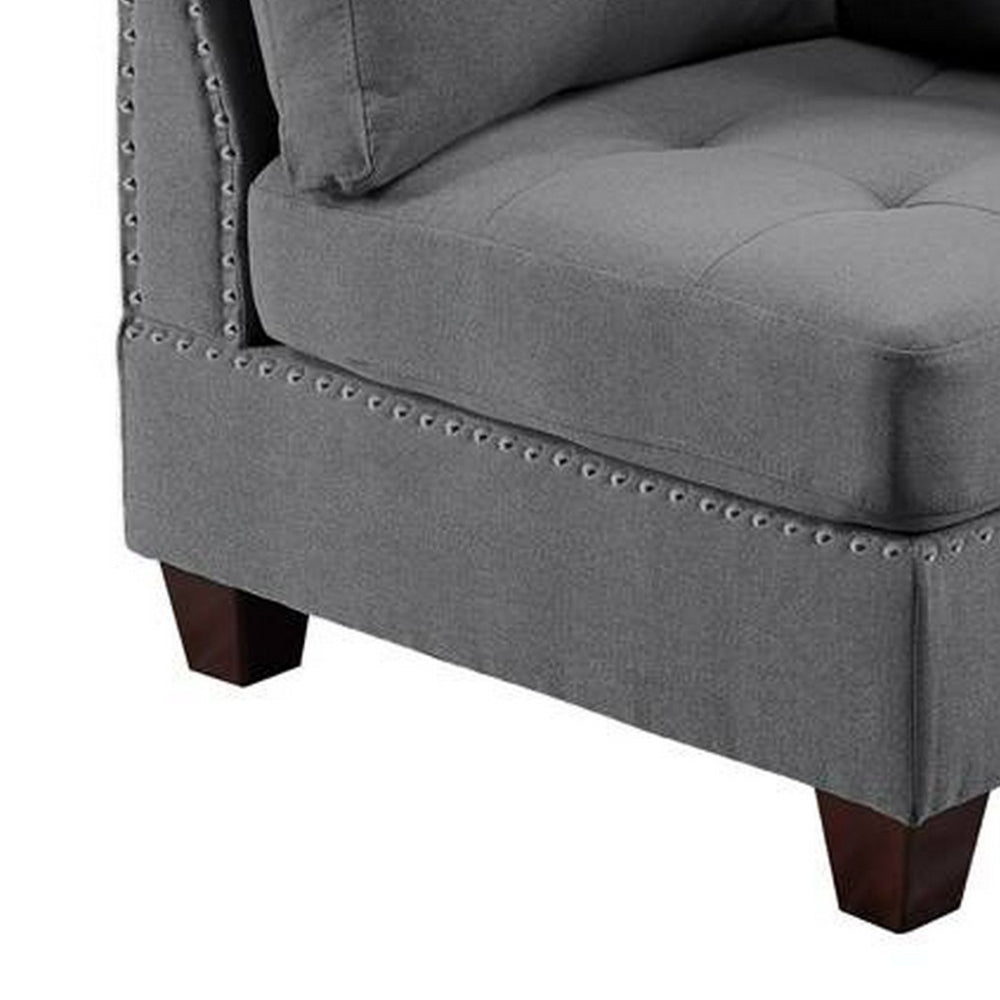 Benjara Lemy 32 Inch Modular Corner Sofa Chair, Tufted Gray Upholstery, Solid Wood