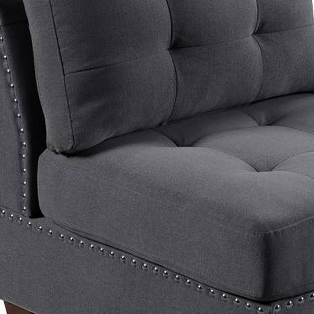 Benjara Lemy 32 Inch Modular Armless Sofa Chair, Tufted Gray Upholstery, Solid Wood
