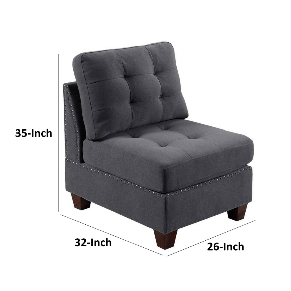 Benjara Lemy 32 Inch Modular Armless Sofa Chair, Tufted Gray Upholstery, Solid Wood