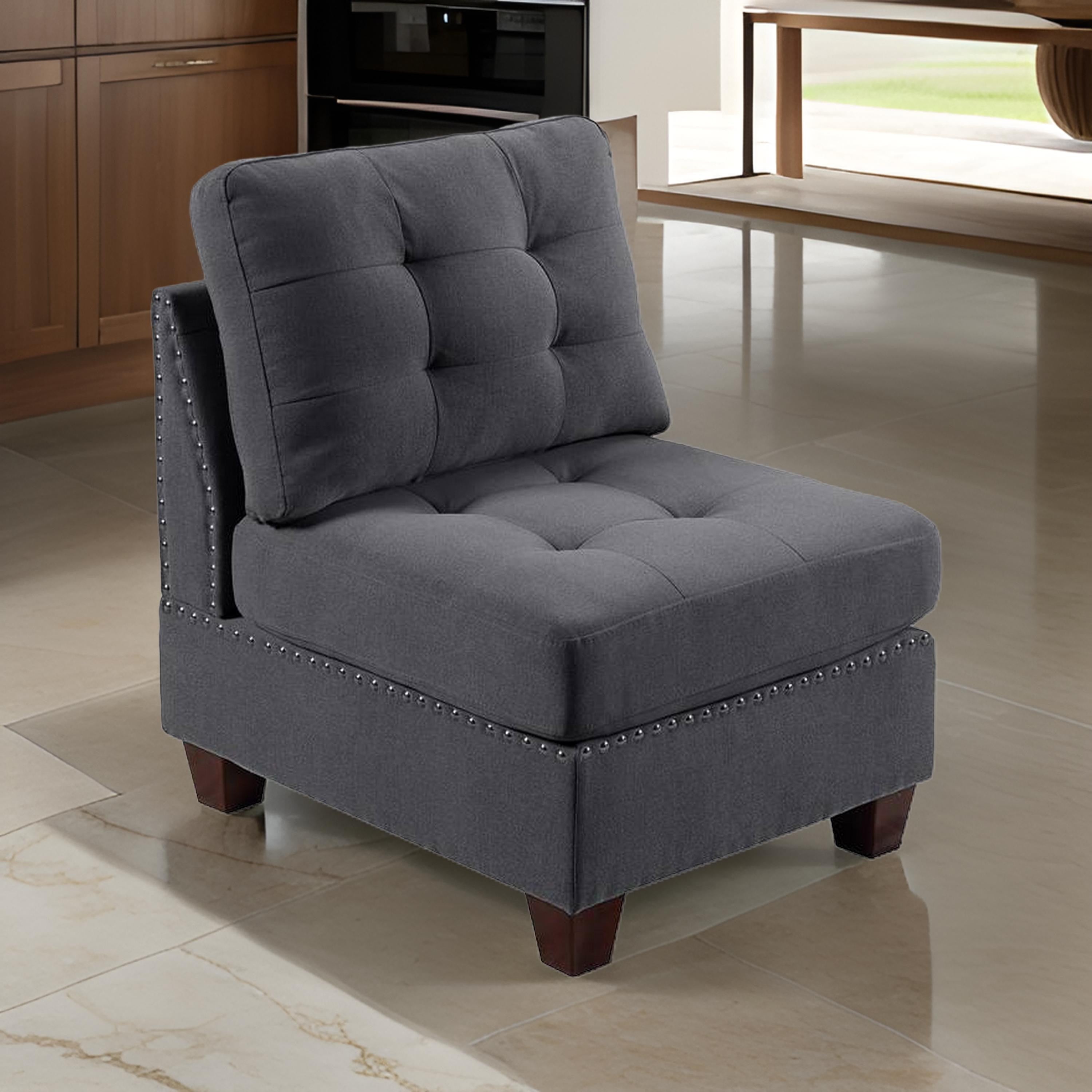 Benjara Lemy 32 Inch Modular Armless Sofa Chair, Tufted Gray Upholstery, Solid Wood