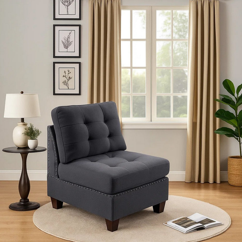 Benjara Lemy 32 Inch Modular Armless Sofa Chair, Tufted Gray Upholstery, Solid Wood