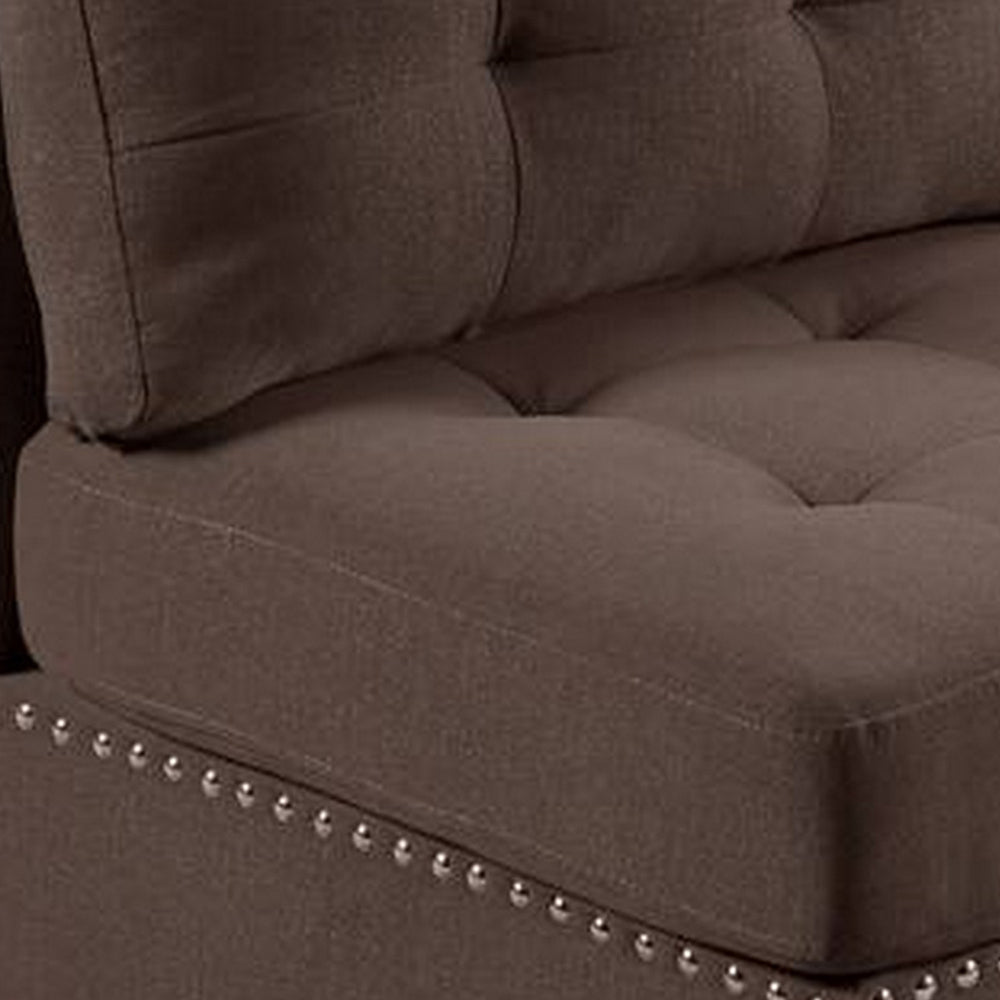 Benjara Lemy 32 Inch Modular Armless Sofa Chair, Tufted Brown Fabric, Solid Wood