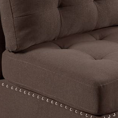 Benjara Lemy 32 Inch Modular Armless Sofa Chair, Tufted Brown Fabric, Solid Wood