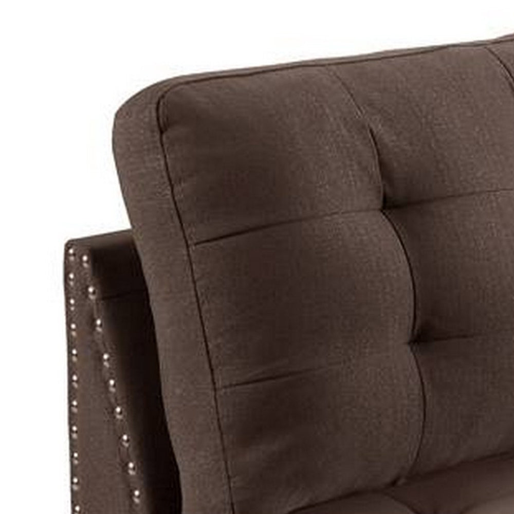 Benjara Lemy 32 Inch Modular Armless Sofa Chair, Tufted Brown Fabric, Solid Wood