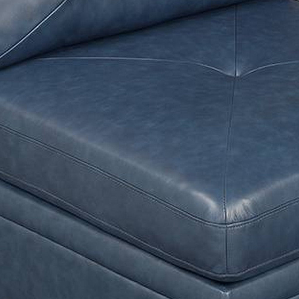 Benjara Samy 37 Inch Modular Armless Sofa Chair, Blue Faux Leather, Solid Wood
