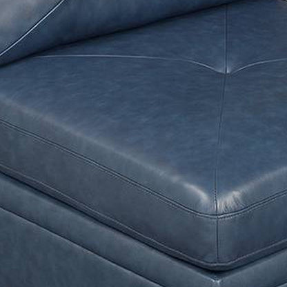 Benjara Samy 37 Inch Modular Armless Sofa Chair, Blue Faux Leather, Solid Wood