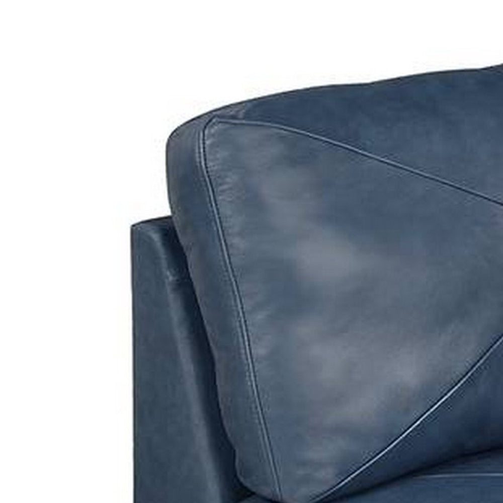 Benjara Samy 37 Inch Modular Armless Sofa Chair, Blue Faux Leather, Solid Wood