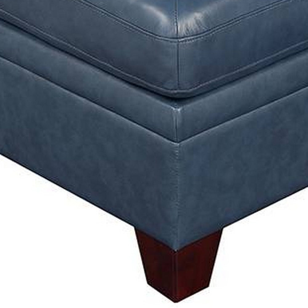 Benjara Samy 37 Inch Modular Armless Sofa Chair, Blue Faux Leather, Solid Wood