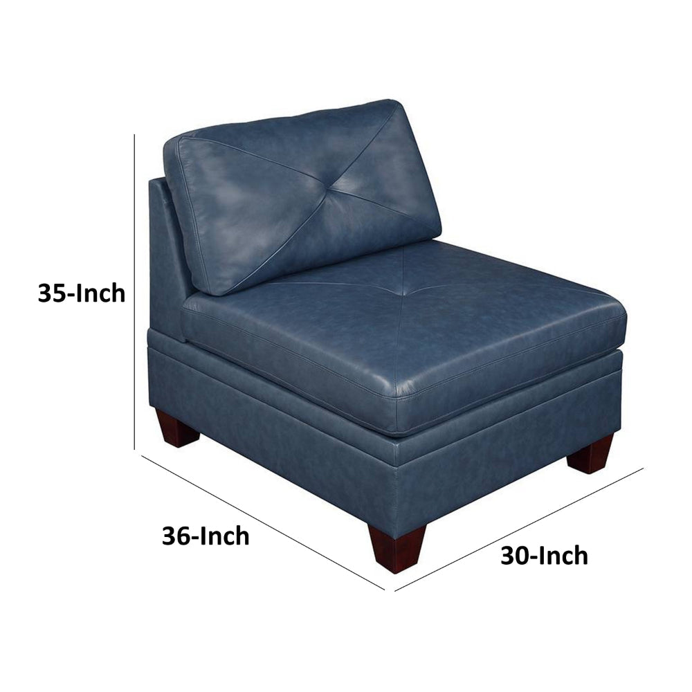 Benjara Samy 37 Inch Modular Armless Sofa Chair, Blue Faux Leather, Solid Wood