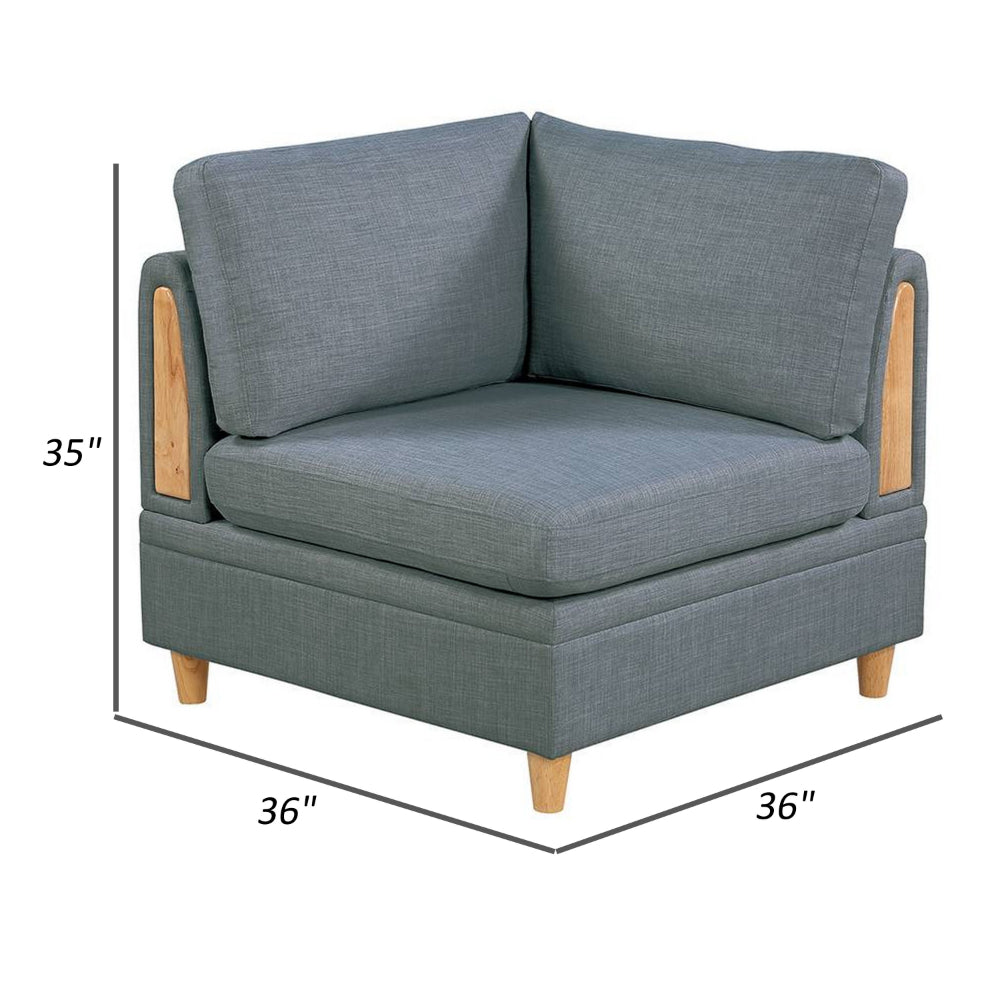 Benjara Gimy 37 Inch Modular Corner Sofa Chair, Gray Dorris Upholstery, Wood