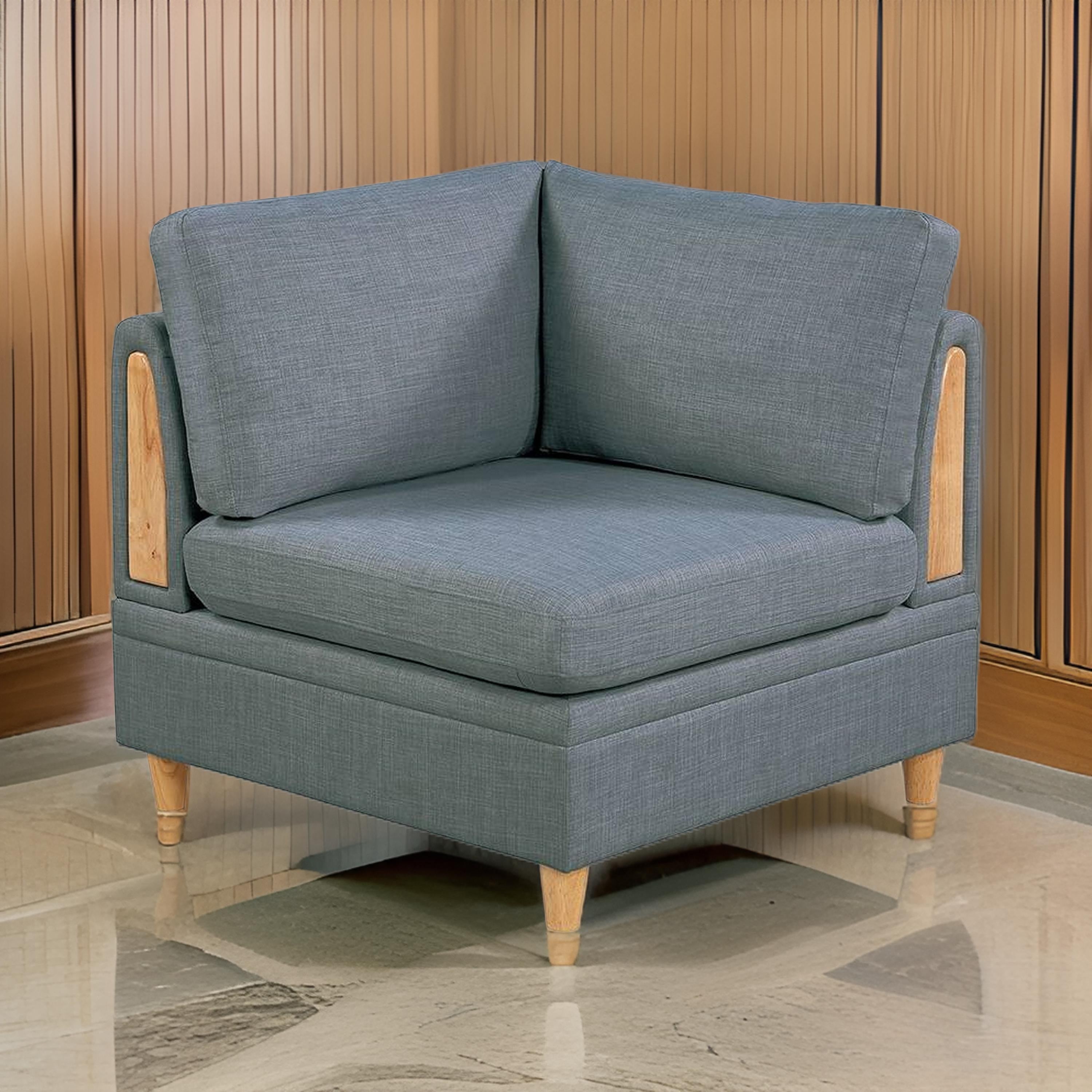 Benjara Gimy 37 Inch Modular Corner Sofa Chair, Gray Dorris Upholstery, Wood