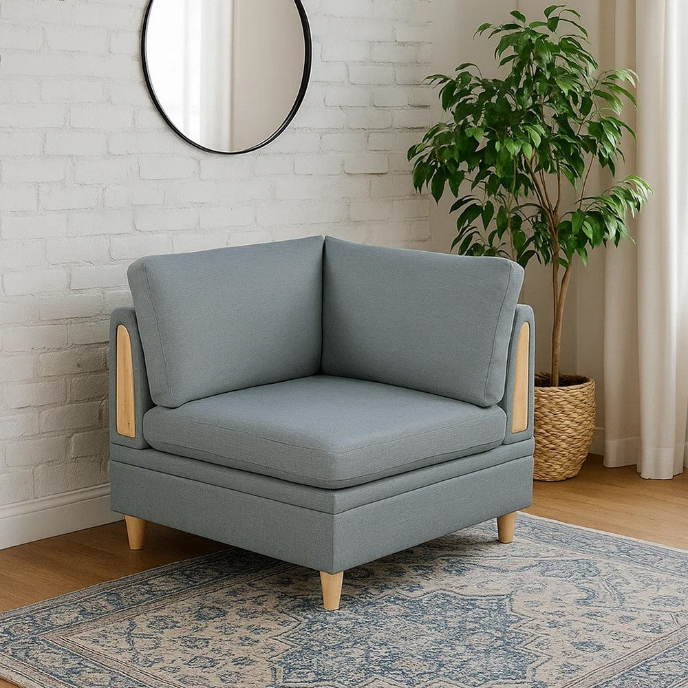 Benjara Gimy 37 Inch Modular Corner Sofa Chair, Gray Dorris Upholstery, Wood