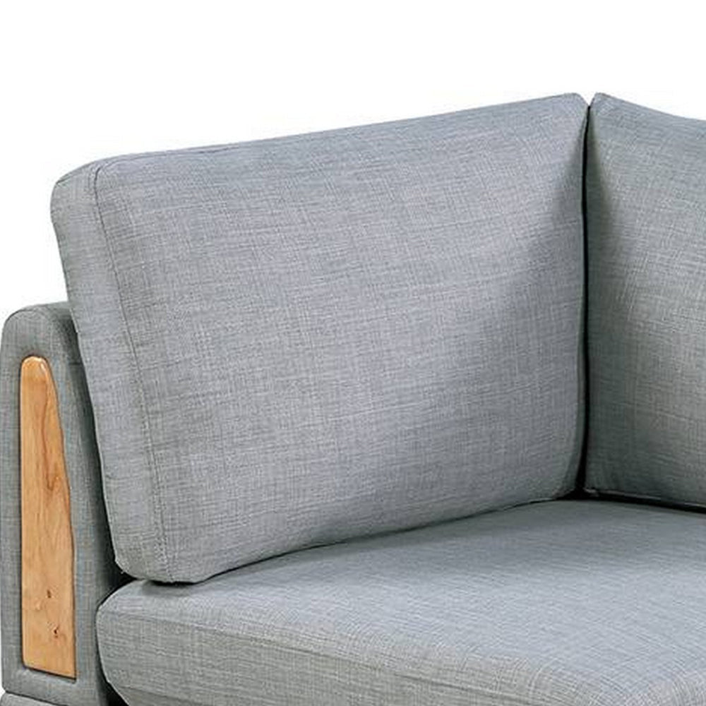Benjara Gimy 37 Inch Modular Corner Sofa Chair, Light Gray Dorris Fabric, Wood