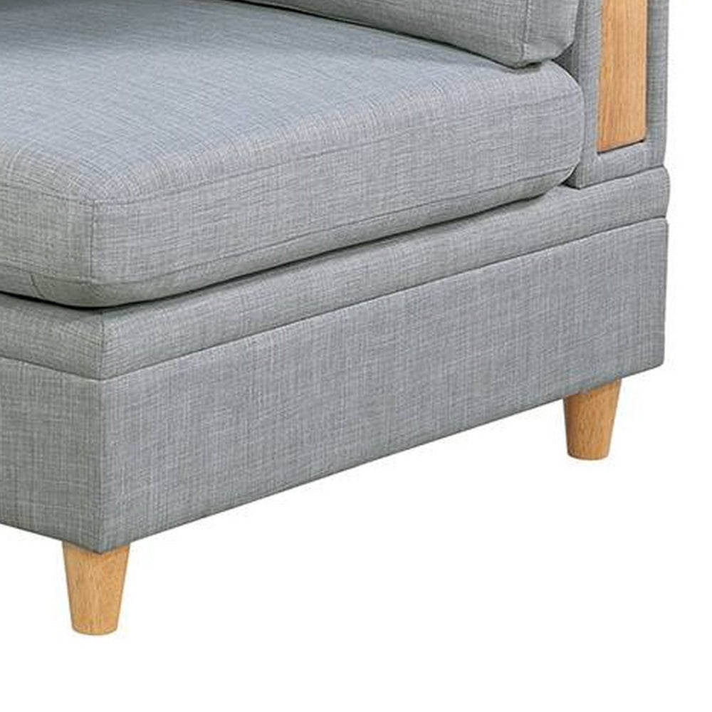Benjara Gimy 37 Inch Modular Corner Sofa Chair, Light Gray Dorris Fabric, Wood