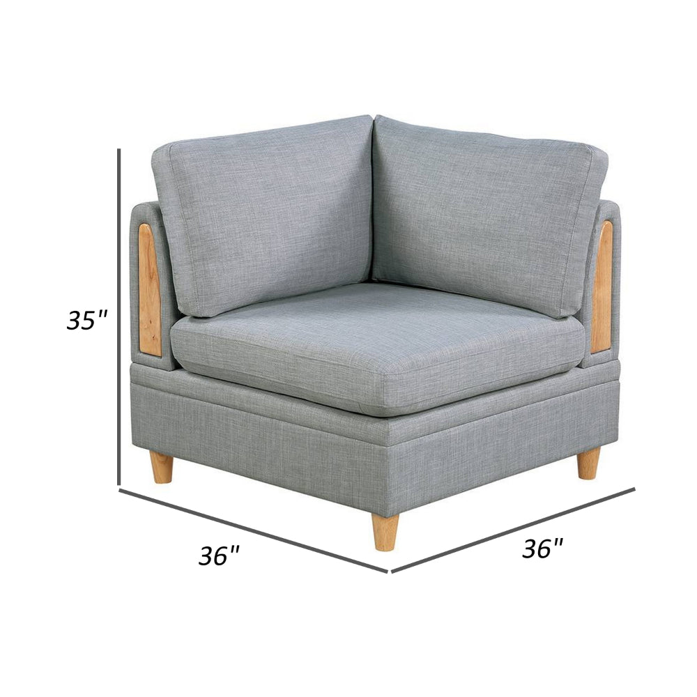Benjara Gimy 37 Inch Modular Corner Sofa Chair, Light Gray Dorris Fabric, Wood
