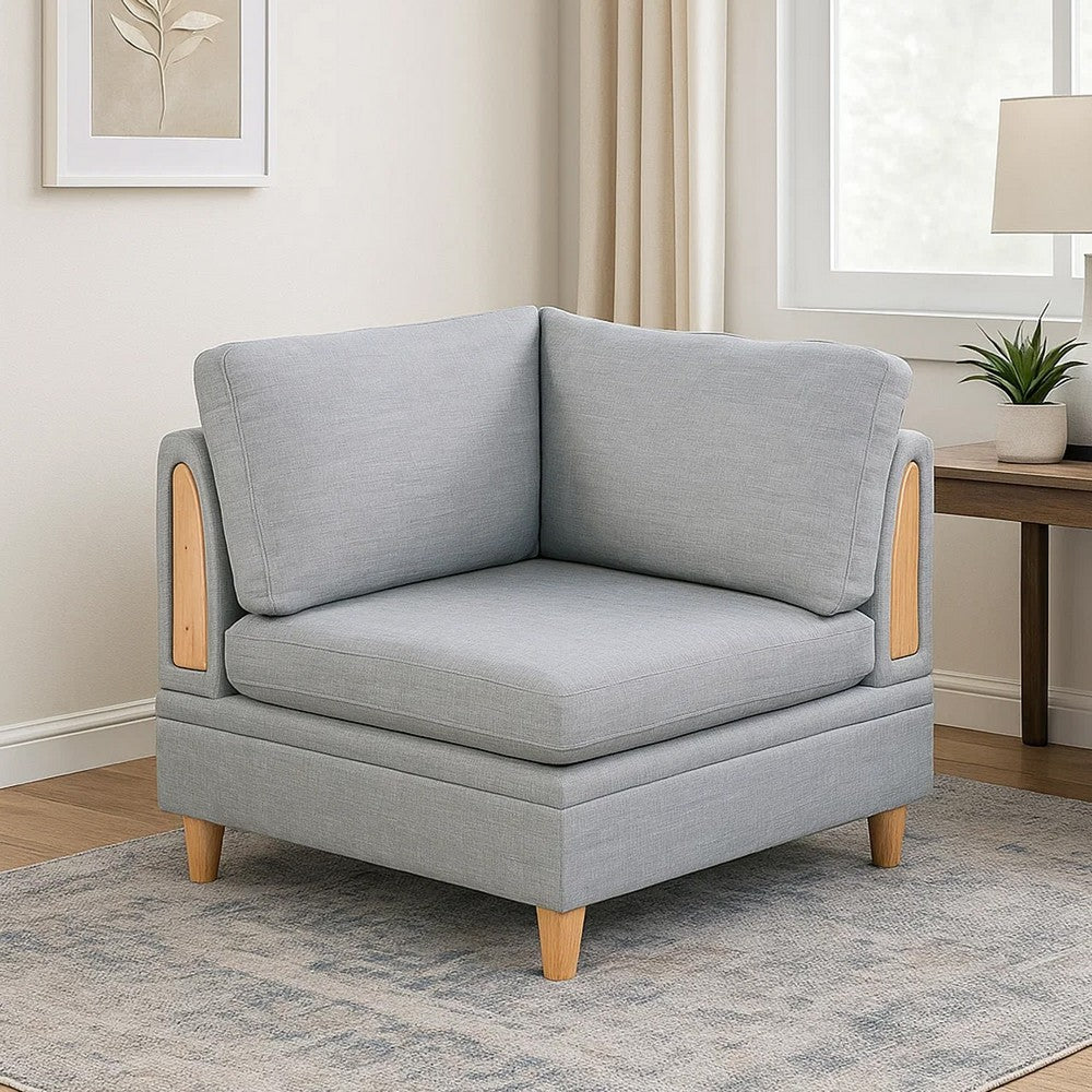 Benjara Gimy 37 Inch Modular Corner Sofa Chair, Light Gray Dorris Fabric, Wood