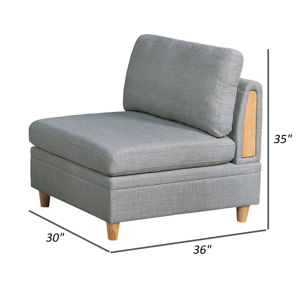 Benjara Gimy 37 Inch Modular Armless Sofa Chair, Light Gray Dorris Fabric, Wood
