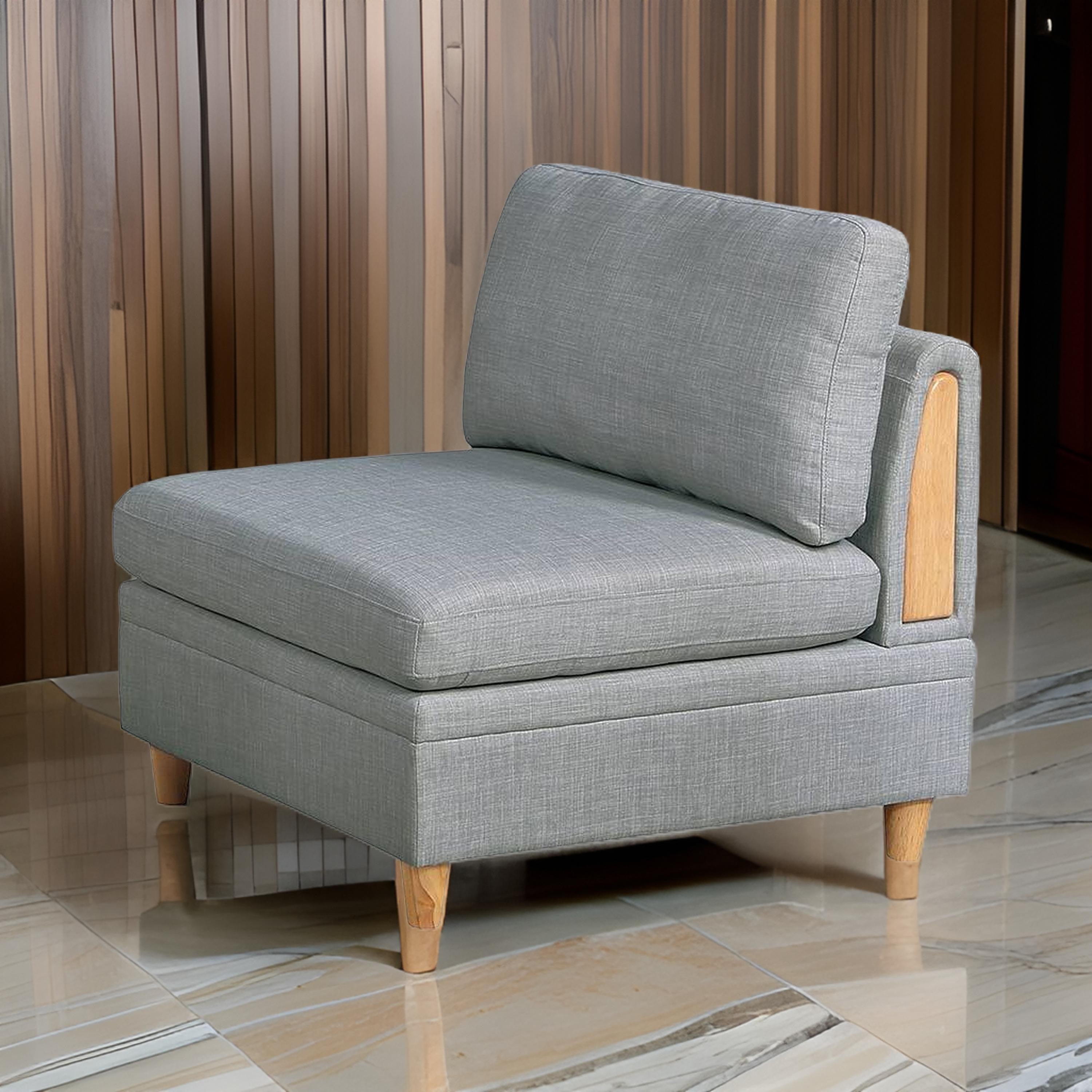Benjara Gimy 37 Inch Modular Armless Sofa Chair, Light Gray Dorris Fabric, Wood