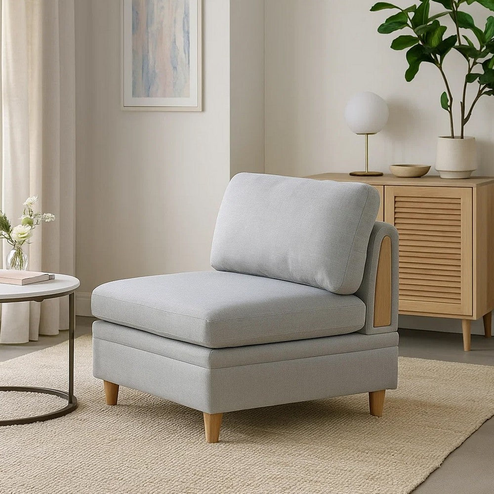 Benjara Gimy 37 Inch Modular Armless Sofa Chair, Light Gray Dorris Fabric, Wood