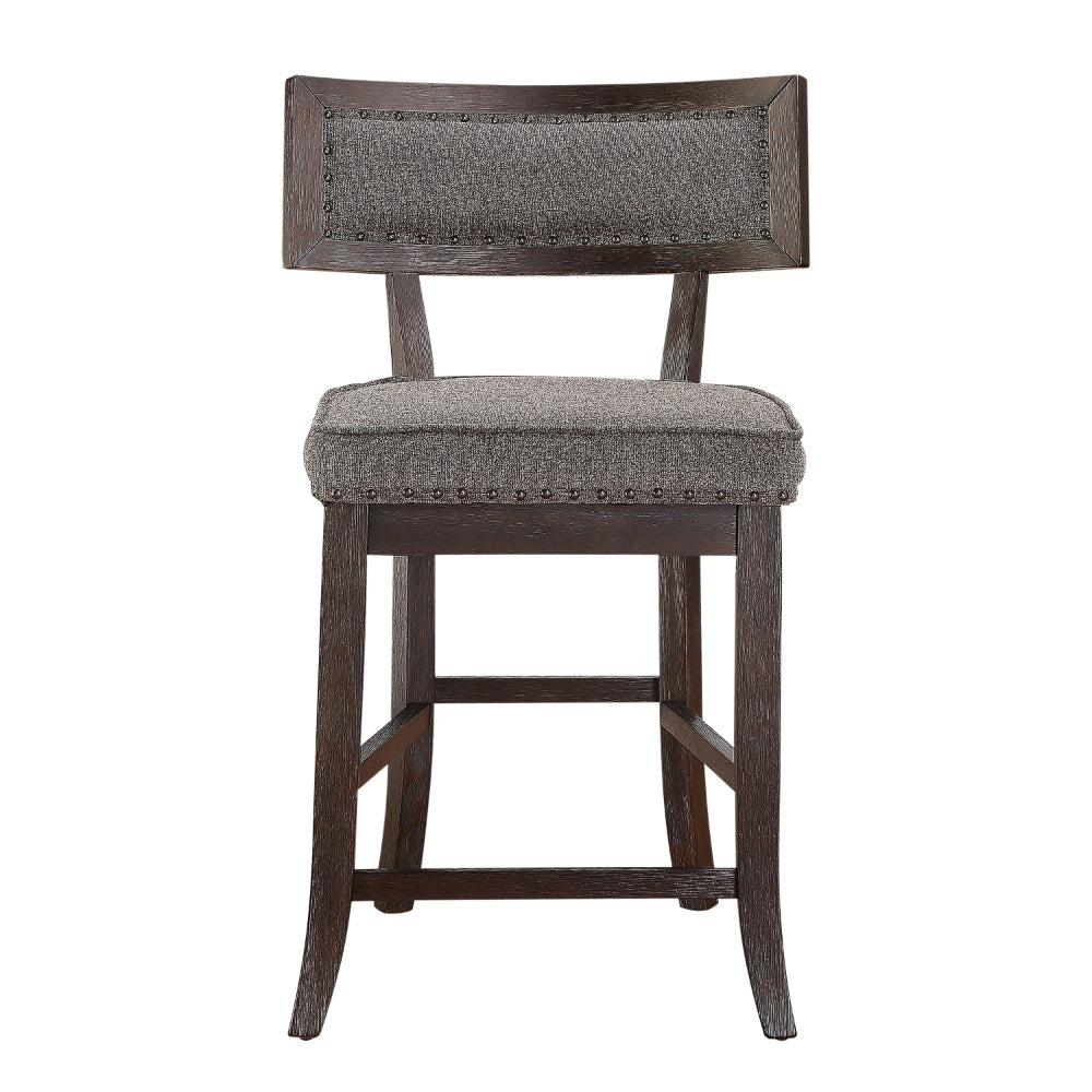 Benjara Shan 25 Inch Counter Height Chair, Nailhead Trim, Brown Wood, Set of 2