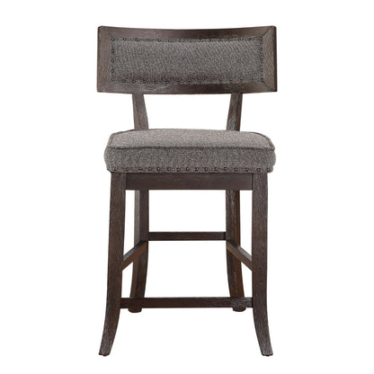 Benjara Shan 25 Inch Counter Height Chair, Nailhead Trim, Brown Wood, Set of 2