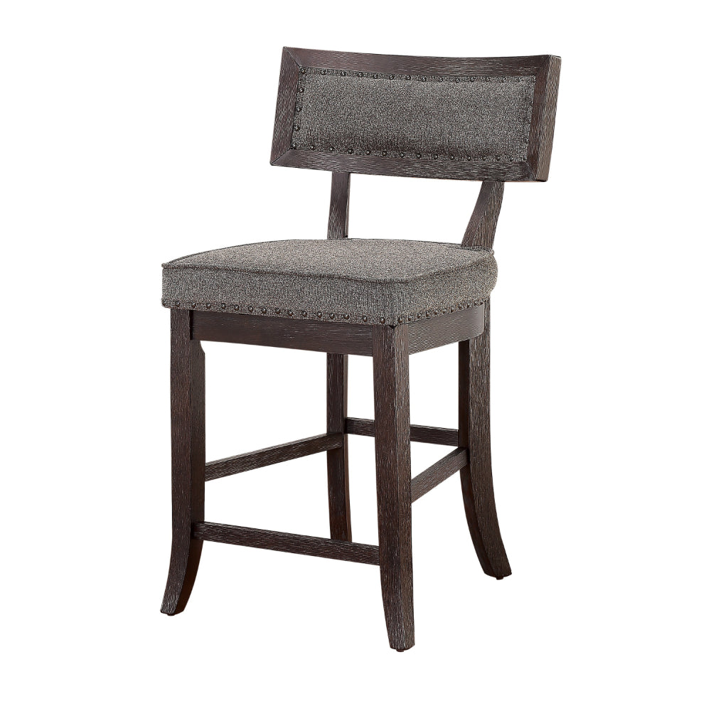 Benjara Shan 25 Inch Counter Height Chair, Nailhead Trim, Brown Wood, Set of 2