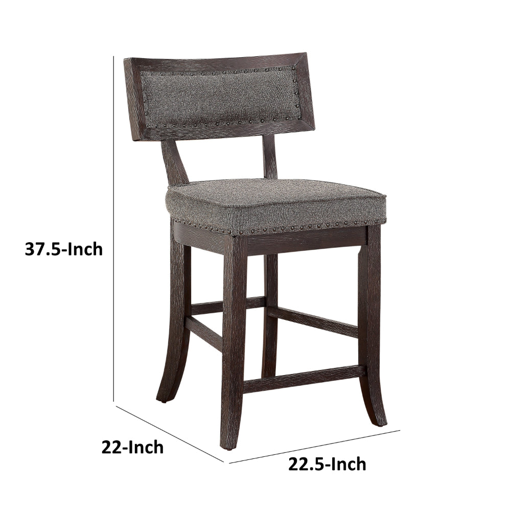Benjara Shan 25 Inch Counter Height Chair, Nailhead Trim, Brown Wood, Set of 2