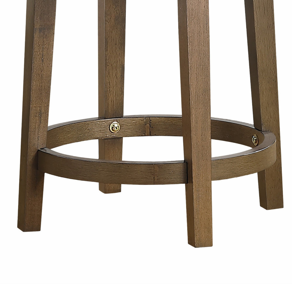 Benjara Bara 25 Inch Swivel Counter Stool, Black Round Faux Leather, Brown, Set of 2
