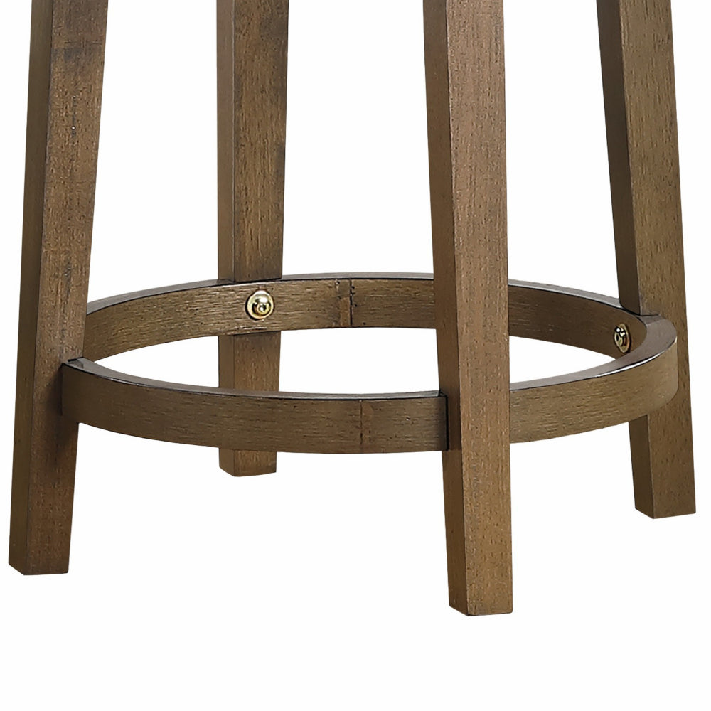 Benjara Bara 25 Inch Swivel Counter Stool Gray Round Faux Leather, Brown, Set of 2