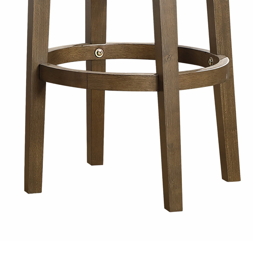 Benjara Bara 31 Inch Swivel Barstool, Brown Round Faux Leather Seat, Set of 2