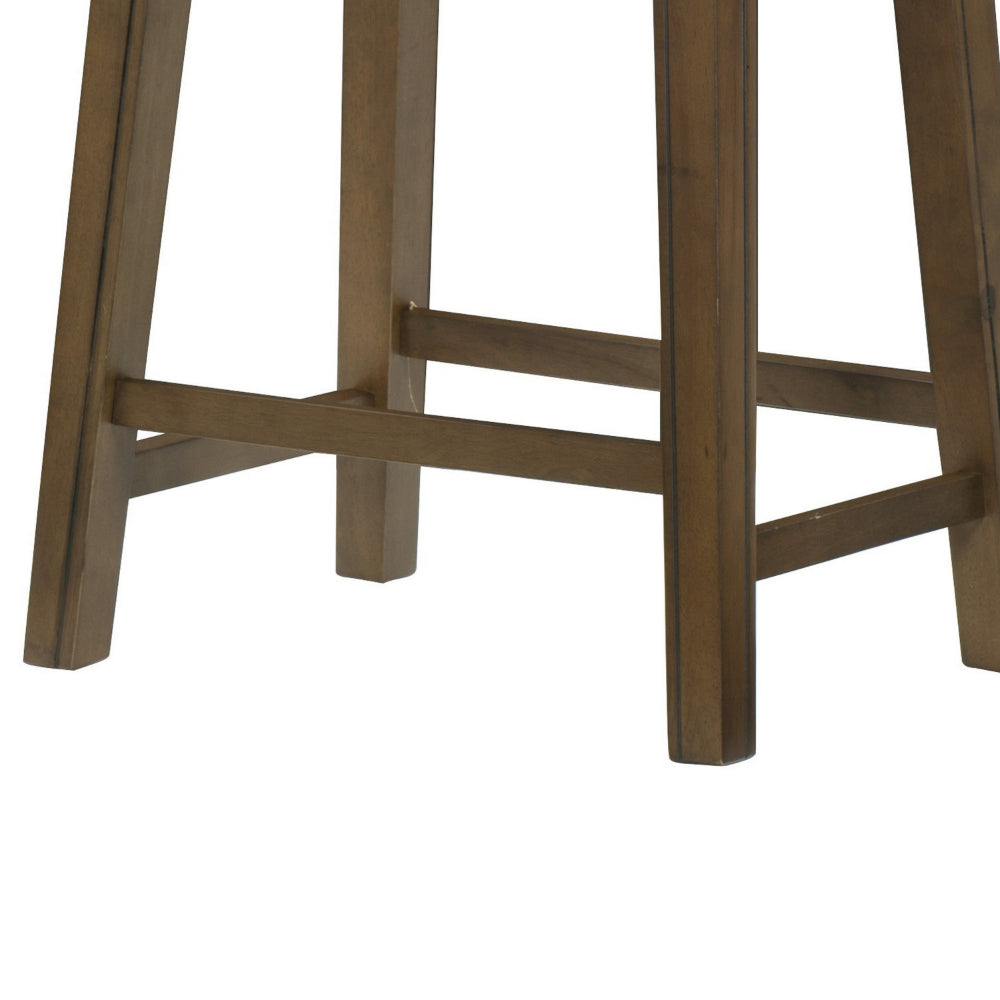 Benjara Miel 26 Inch Counter Height Stool, Gray Faux Leather Seat, Brown Solid Wood