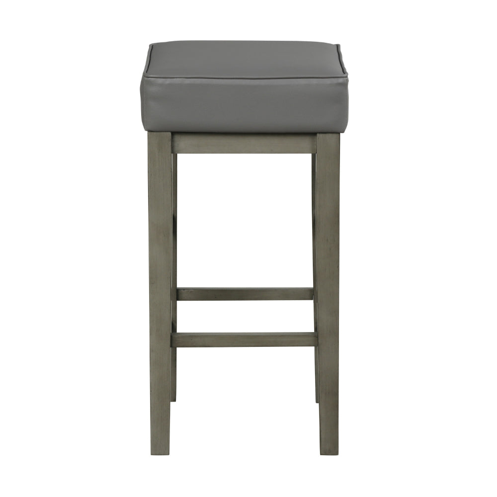 Benjara Vin 31 Inch Counter Height Stool, Gray Faux Leather Seat, Wood, Set of 2