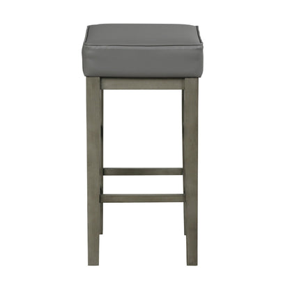 Benjara Vin 31 Inch Counter Height Stool, Gray Faux Leather Seat, Wood, Set of 2