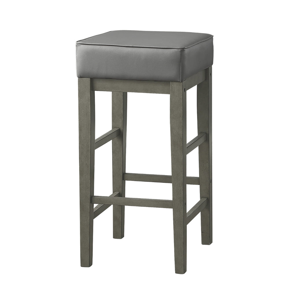 Benjara Vin 31 Inch Counter Height Stool, Gray Faux Leather Seat, Wood, Set of 2