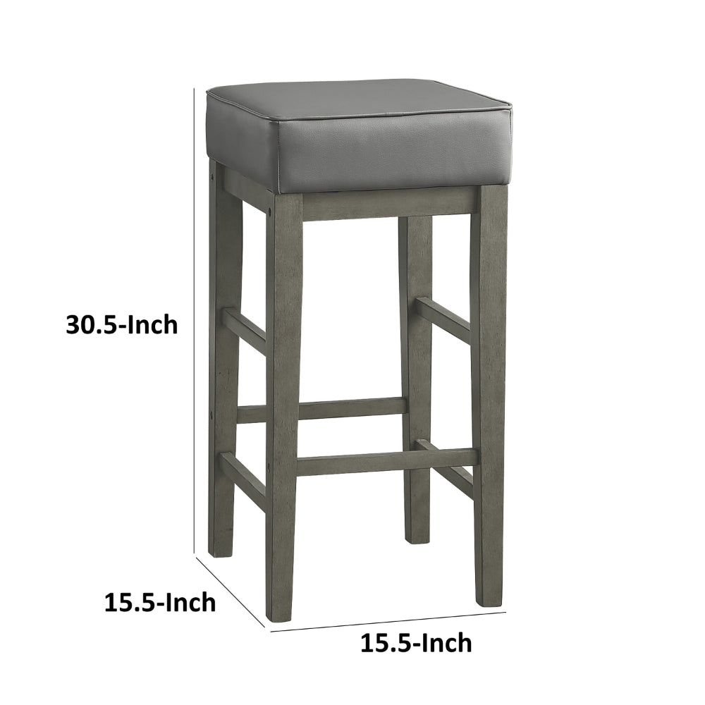 Benjara Vin 31 Inch Counter Height Stool, Gray Faux Leather Seat, Wood, Set of 2