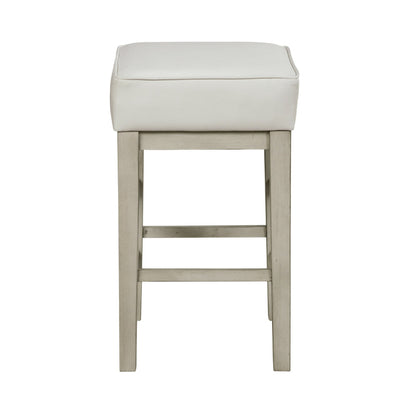 Benjara Vin 26 Inch Counter Height Stool, White Faux Leather Seat, Wood, Set of 2
