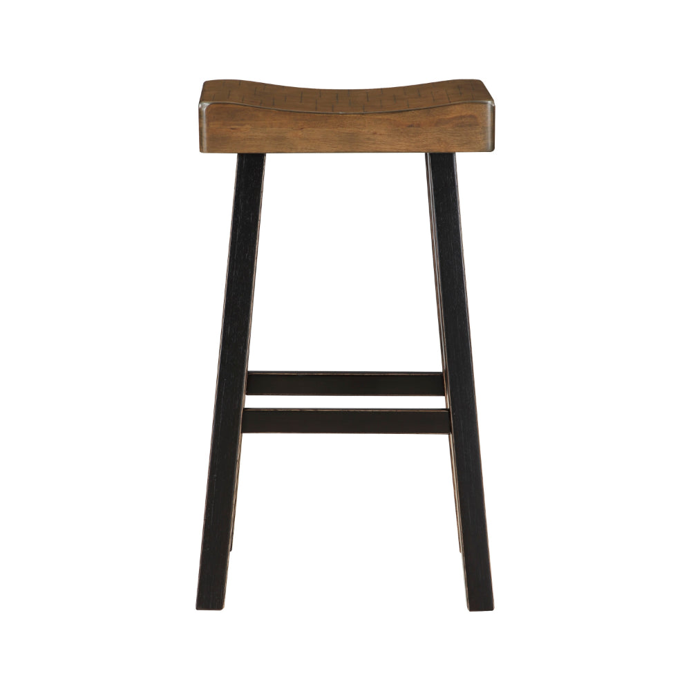 Benjara Casy 25 Inch Counter Height Stool, Brown Saddle Seat, Black, Set of 2